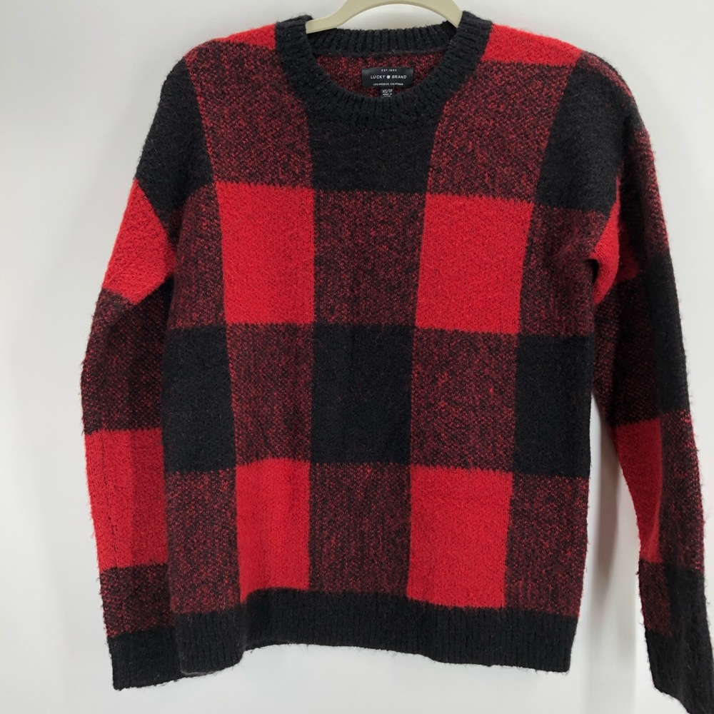 Lucky Brand red and black Buffalo check sweater wool blend